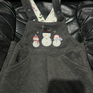 Kids Dark Gray Snowman Fleece Overalls